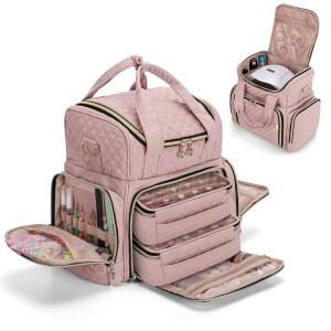 럭스자 네일 폴리시 오거나이저 48병과 램프, 탈착식 가방 2개와 도구 보관 포켓이 있는 케이스(특허 출원 중), 페일 로즈