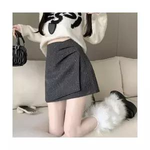 여성용 정장 스커트 추동 셔링 블링 언밸런스 랩 모직 KS4
