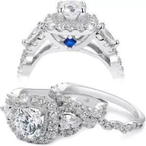 뉴쉬 주얼리 큐빅 지르코니아 약혼 결혼 반지 세트 여성용 925 스털링 실버 신부 라운드 배 화이트 사이즈