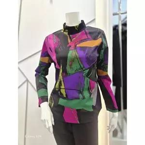 [셀러허브 1]쉐르담 세이브존01 나염 하이넥 블라우스 CI4-654BL