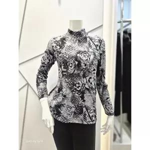 [셀러허브 1]쉐르담 세이브존01 블랙 나염 하이넥 블라우스 CI4-653BL