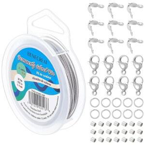 BENECREAT 32 8피트 7인치 100개의 점프 클립 비드 스테인리스 위한 발톱 200개의 스틸 비딩 21게이지 와이어 크림프 보석 비드 20개의 DIY 제작을 랍스터