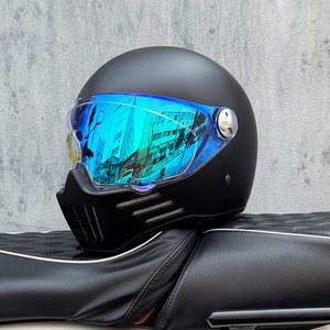 ORZ 빈티지 풀페이스 헬멧 스쿠터 클래식 매트 크랭크헬멧 M 블랙 클리어 경량 바이크 안전