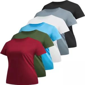 여성용 6팩 운동 상의 UPF 자외선 차단 티셔츠 퀵 드라이 테니스 요가 러닝 크루 넥 티