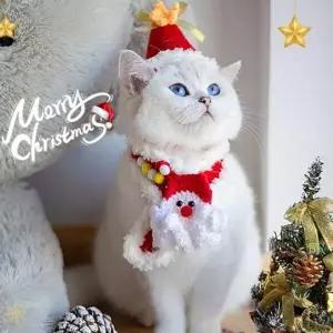 [콩심팥심]싸더라 크리스마스 고양이 강아지 모자 넥케이프 핸드
