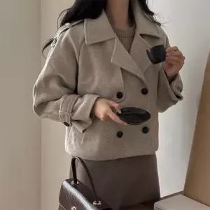 모직 카라 더블 트렌치 크롭 숏 자켓 코트 데일리룩 겨울 아우터