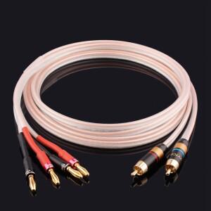 OFC 액티브 오디오 스피커 케이블 듀얼 RCA 로터스 호환-듀얼 바나나 스페이드 플러그 2Y 2.0 핀 서브우퍼