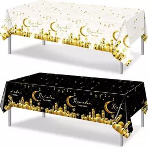 포가리 라마단 장식 2개 카림 식탁보 일회용 직사각형 플라스틱 이드 무바라크 식탁 커버 알피트르 파티