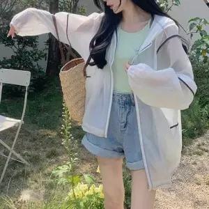 시스루 후드 바람막이 배색라인 오버핏 간절기 운동복 WF17011