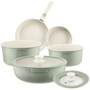 세라믹 냄비 및 프라이팬 세트 논스틱 그린, 분리형 손잡이가 있는 조리기구 8개 RV 캠핑 인덕션 주방 논스틱, PFAS PFOA PTFE 프리
