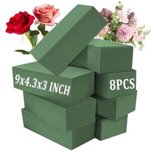 Acrux7 8팩 플로럴 폼 블록 9x4 3x3인치 스트 브릭 신선하고 인공적인 꽃 건조 및 습식 결혼식 정원 가정 사무실용 꽃꽂이 용품 녹색