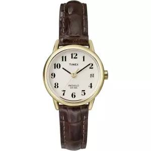 Timex 인디글로 여성용 손목시계 브라운 악어 가죽 골드 톤 스트랩 (T20071) 196213