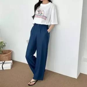 러스반 원버튼 밴드라인 루즈 드레스팬츠 쿨시즌 바텀스 컴포트 직장인룩 커플 시그니처