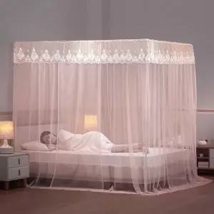 [골드스마일]레이스 커튼형 모기장 핑크색 침대용 모기장 180x200 공주방충망
