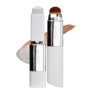 엘로엘 블랑 커버 크림 스틱 V 화이트 - 볼루필린이 함유된 형 컬러 체인지 파운데이션 중간에서 전체 듀이 피니시 베이스 메이크업 분리 가능한 브러시로 듀얼 엔드 (204 Tan)