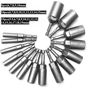 5/10/15Pcs 80mm 깊이 파워 너트 드라이버 드릴 비트 세트 전동 공구 용 5 19MM 임팩트 소켓 어댑터 6 35MM 육각 섕크