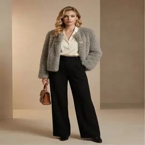 [노블밍크]CJ1004 쉬크 페이크퍼 울무스탕 자켓 그레이