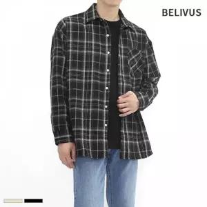 울 체크 체크셔츠 베이지 와이셔츠 울남방 빌리