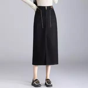 엘럽 여자 H라인 스커트 드롭 슬림 일자 롱 캐주얼 추동 트임 힛템