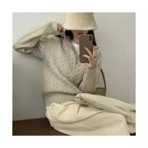 여자 야구 점퍼 잠바 겨울 도톰한 빈티지 굵은 꽈배기 반집업 니트 코트 여풍 BE4