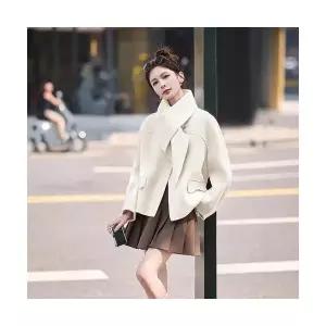 여성 모피코트 핑크 리버시블 반코트 가을 겨울 탈부착 머플러 울 코트 OP4