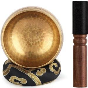 명상, 요가, 차크라, 명상 액세서리, 여성, 남성을 위한 독특한 선물(블랙, 3.15인치)을 위해 네팔 사운드 볼에 손으로 망치질하는 릴라이히 티베트 노래 그릇 세트