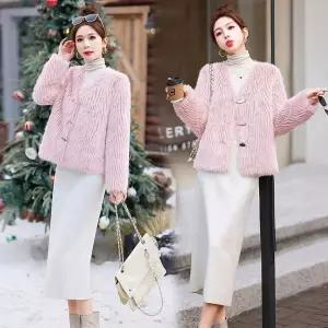 마킷4 여자 자켓 가죽 고급스런 코트 겨울 유니크 숏 핑크 밍크 퍼 일체 JEN4