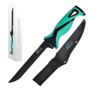 단코 프로 시리즈 7인치 톱니형 칼 | 테플론 코팅이 된 풀 탕 독일 G4116 스테인리스 스틸 블레이드, 성형 나일론 쉬스, 염수 낚시 및 사냥에 완벽한 제품