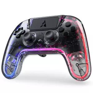 PS4용 AUROCE 무선 컨트롤러 /PS3 /PC LED PS4 듀얼쇼크 4 투명 RGB 네온 ALPS 아날로그 스틱 홀 트리거