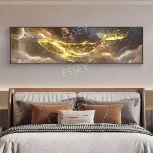 밤하늘 160x40 황금고래 대형액자 유화 금전 재물 행운그림