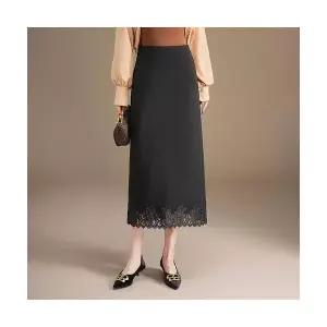여성 스커트 레이스 블랙 추동 롱 일자 뒤 트임 원턱 OP4