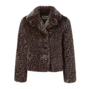 molliolli 모멘 페이크퍼 크롭 카라 더블 자켓 레오파드