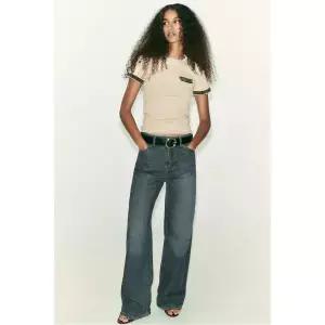 [ZARA] 자라 메탈릭 얀 니트 티셔츠 - 골드 3007775