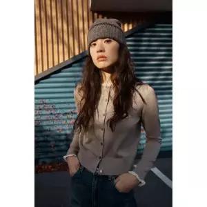 ZARA 레이스 트리밍 니트 가디건 - 밍크