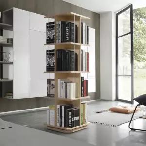 VONI 4단 자작원목 인테리어 회전책장