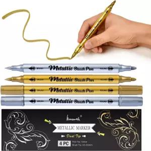 브루사스 메탈릭 마커 펜 실버 및 골드 듀얼 팁 아크릴 페인트 블랙 페이퍼 스크랩북 공예 사진 앨범