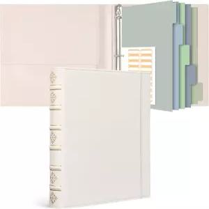 오스펠레프 빈티지 3링 1인치 가죽 바인더 탭이 있는 하드백 D링 정리함 사진 앨범 가정 및 학교용 화이트