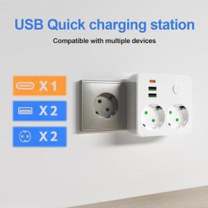 EU 플러그 멀티탭 2개의 AC 콘센트 USB+1개의 타입-C 포트, 벽면 충전기 전원 소켓 어댑터 네트워크 필터