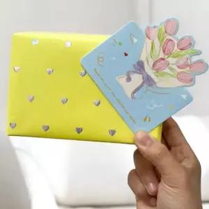 고품질 입체형 꽃 편지지 블루 원형 카드 정성 가득한 손편지 (WFKG2BB)