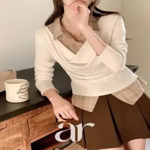 (레이어드한듯/일체형디자인/MD추천템) 멜로드 체크 셔츠 레이어드 드레이핑 티셔츠 ts4837