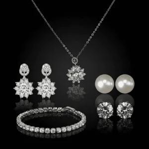 메르베 천연 다이아 목걸이 귀걸이 큐빅 진주귀걸이 테니스팔찌 주얼리세트