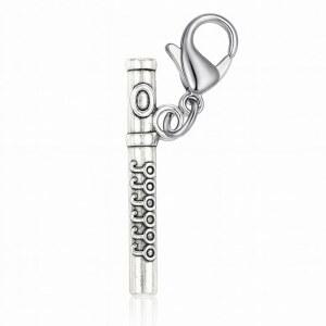 팔찌, 배낭, 재킷, 가방을 위한 음악 카드 u2013 실버톤 악기 펜던트가 포함된 스포티벨라 플루트 클립온 참, 내구성 있는 랍스터 걸쇠 액세서리