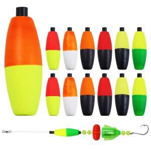 CWSDXM 바이컬러 페그 플로트, 1.5'' 2.5'' 3'' 시가 낚시 코르크 밥버 폼 메기 산티 리그 35 팩용 파이프 플러그 포함