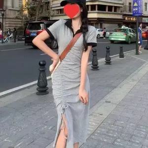 여자원피스 옆셔링 포인트 여성 반팔 배색 슬림핏 유니크 원피스