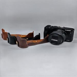 PU 가죽 카메라 하드 백  케이스 커버 캐논 EOS M3 개방