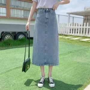 청치마 롱 데님 여성 심플 데일리 캐주얼 뒷트임 데님롱스커트