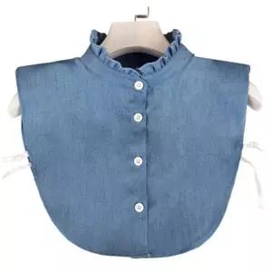 페이크카라 넥 데님 진청 레이어드 셔츠 프릴 가짜