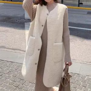 여성 브이넥 뽀글이조끼 양털후리스 보온 조끼 플리스 양털 누빔조끼 롱 베스트 여자