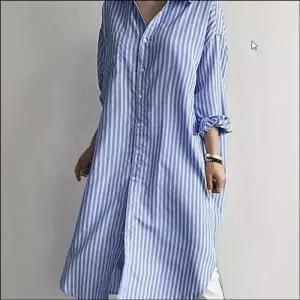 여자 루즈핏 스트라이프 롱 세련된 원피스 셔츠 남방