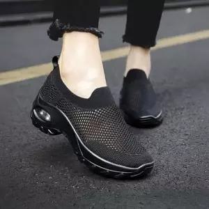 통기성운동화 여성 블랙 에어쿠션 슬립온 니트 운동화 데일리 워킹